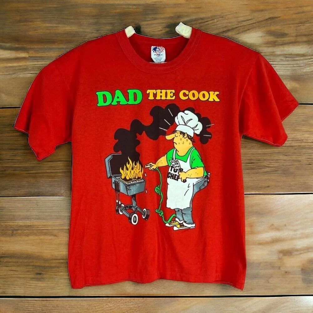 VTG 80s T-Shirt Mens Medium Dad The Cook BBQ Grill Single Stitch Humor Funny